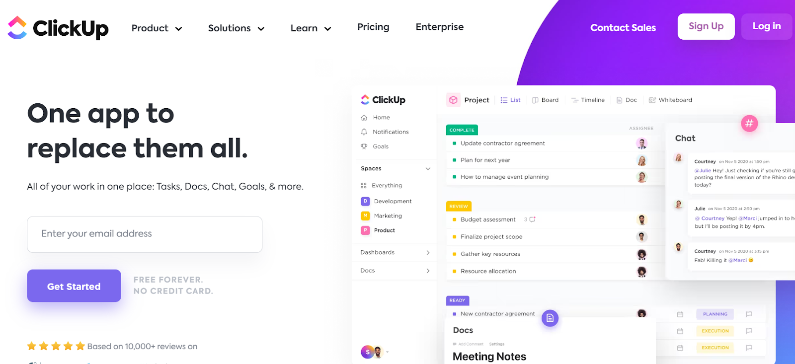 A photo showing clickup's homepage