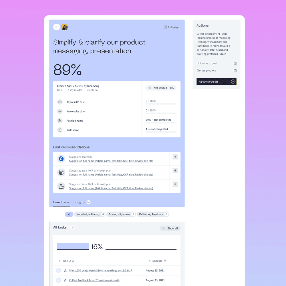 Personal development plan in Vectorly