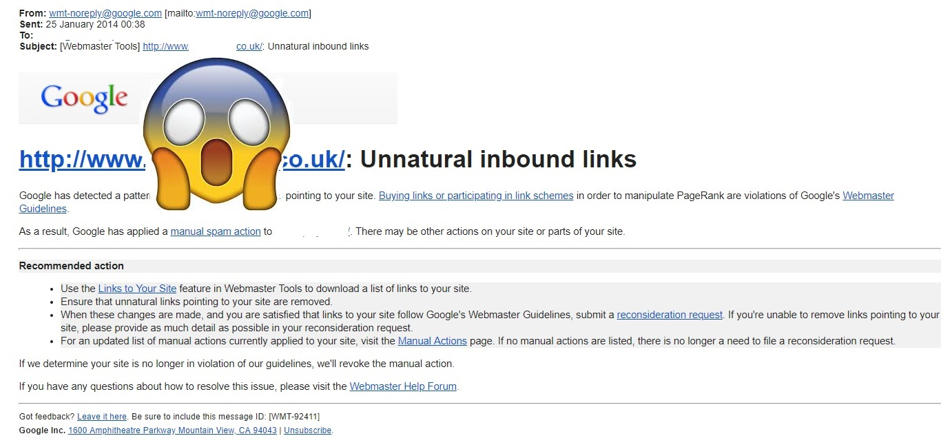 Screenshot of unnatural inbound links