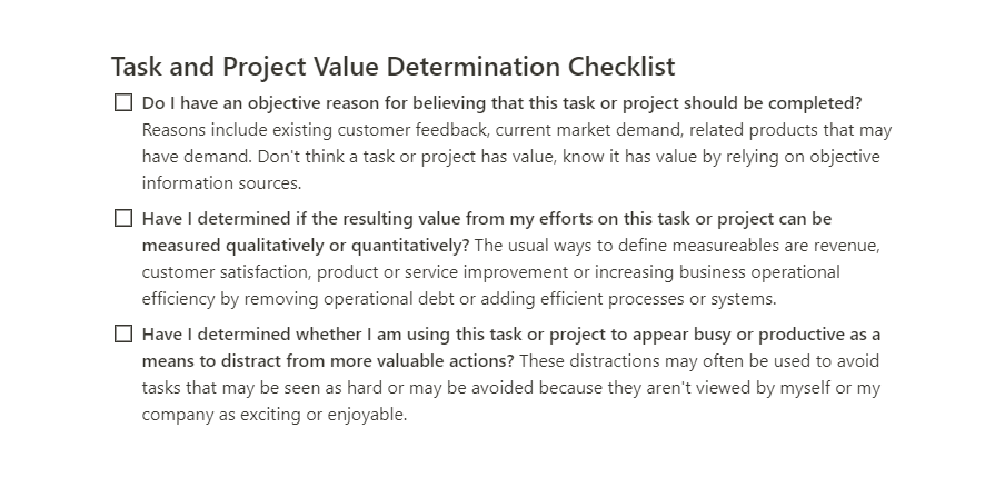 Growthipedia - What's the difference between busy vs productive vs valuable checklist