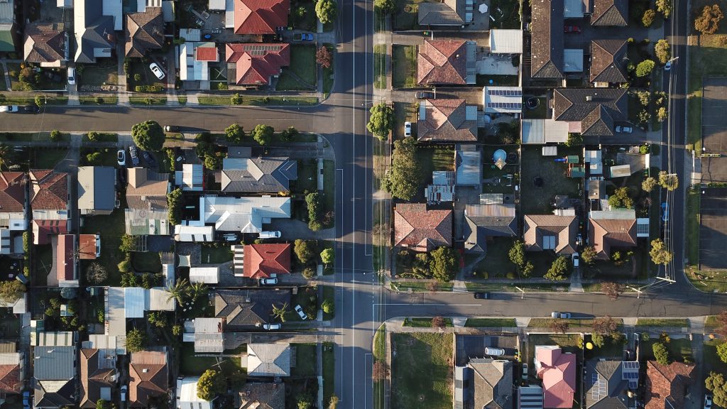 Aerial view of houses