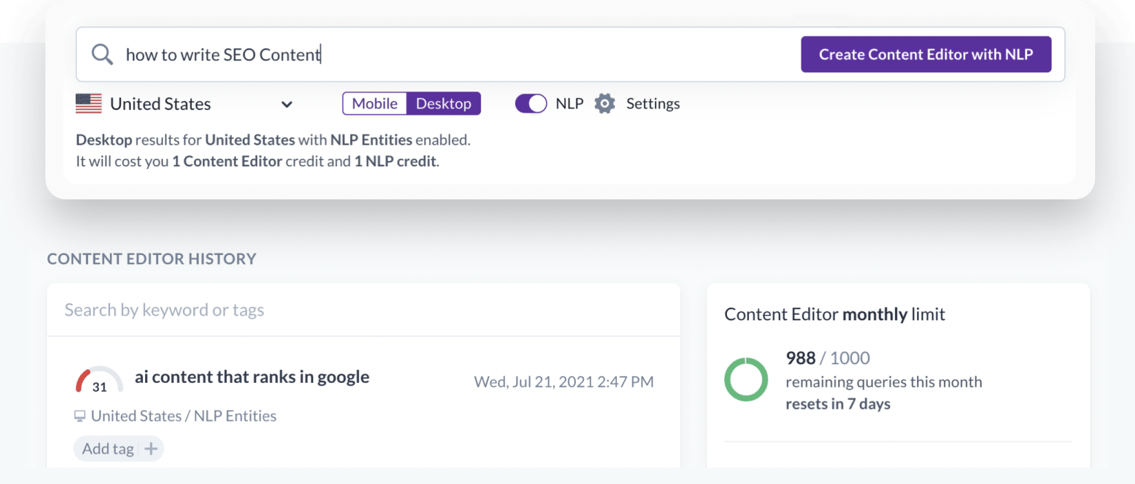 Create Content Editor screen from Surfer app.