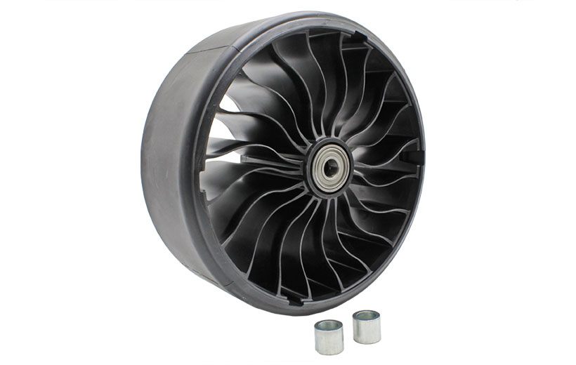 Image of black caster tire with interior ribs