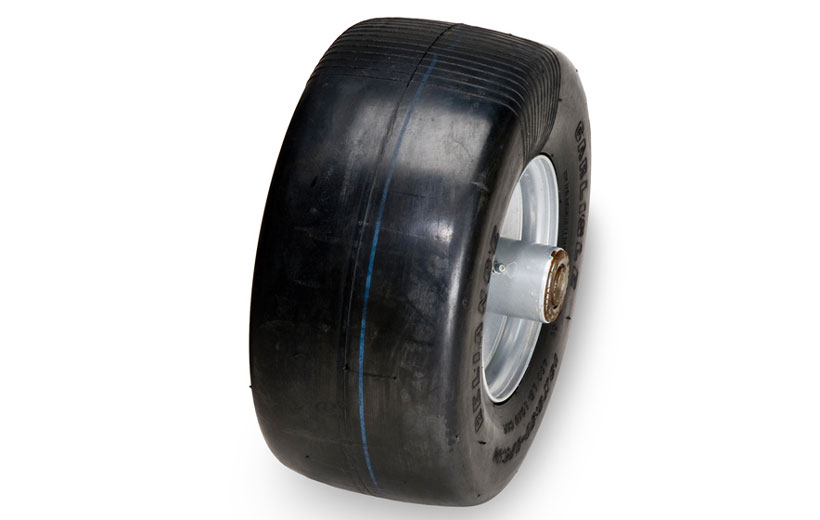 Image of the front tire of a mower