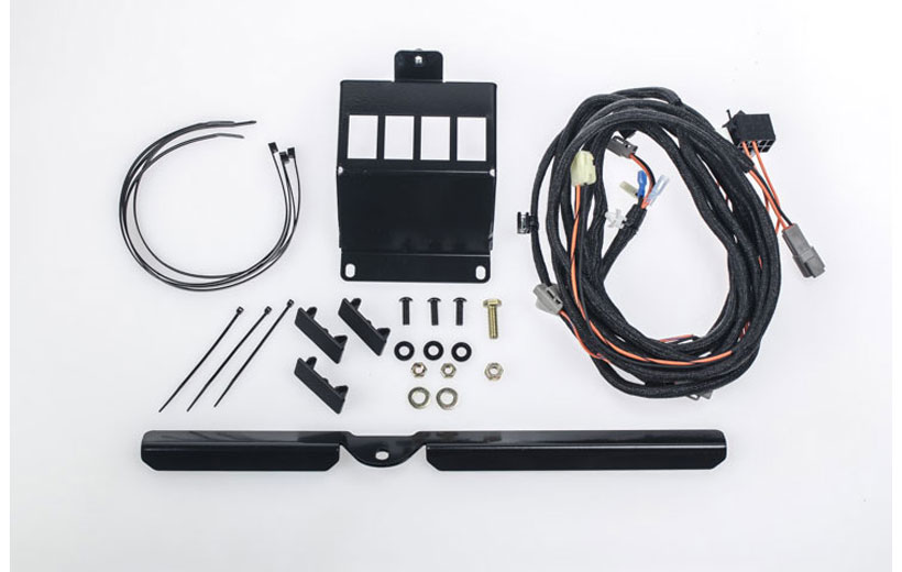 Image of wires, bolts and bracket parts on a white background.