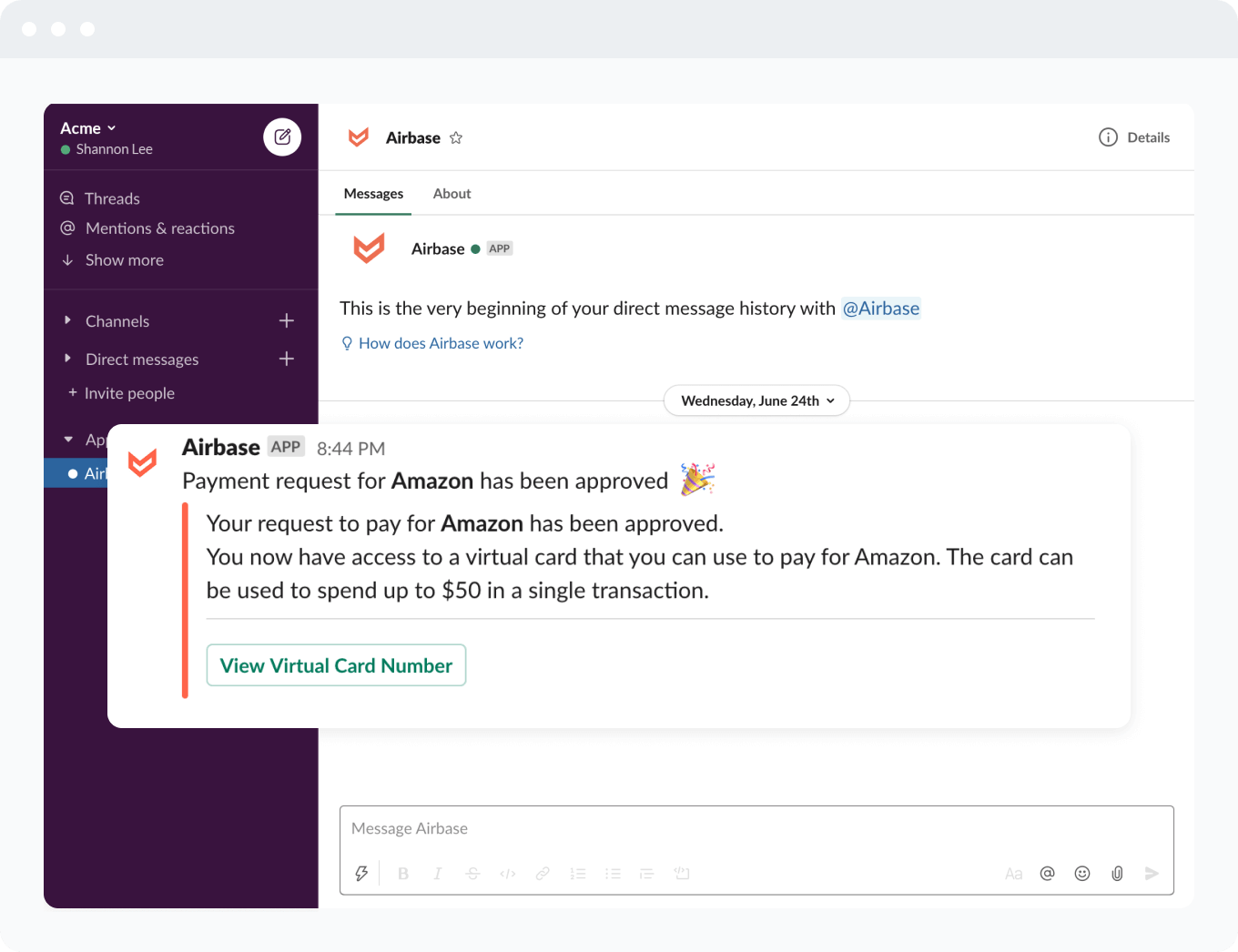 Payment request in Slack