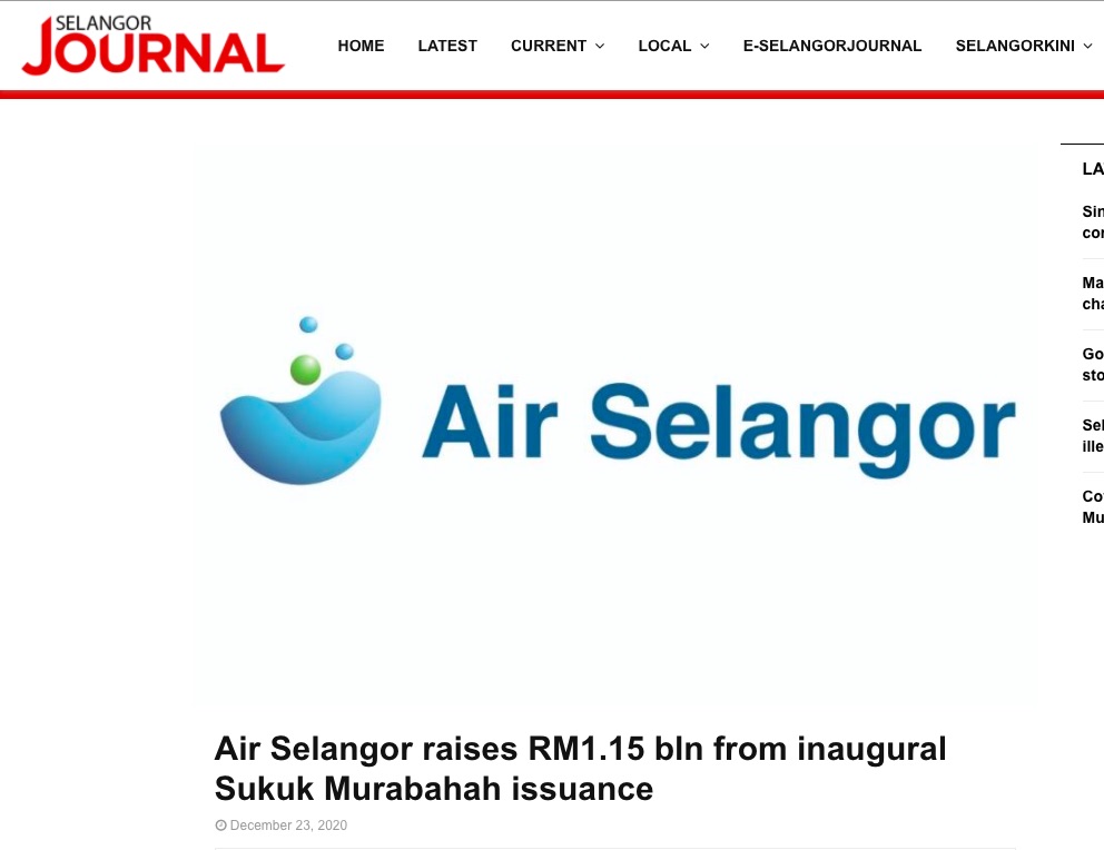 Selangor Journal Air Selangor raises RM1.15 bln from inaugural Sukuk