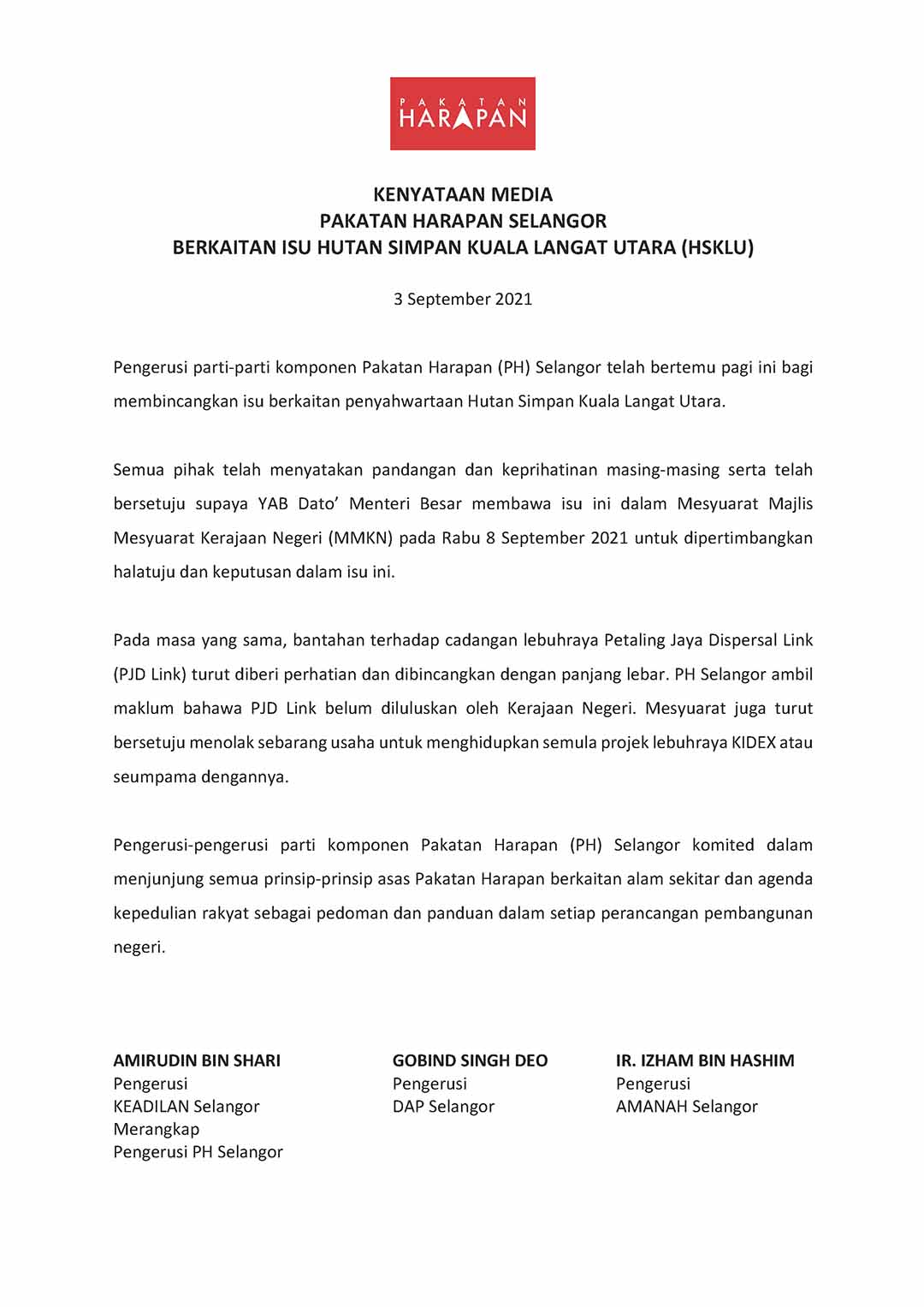 Kenyataan Mediapakatan Harapan Selangor Berkaitan Isu Hutan Simpan Kuala Langat Utara Hsklu Suara