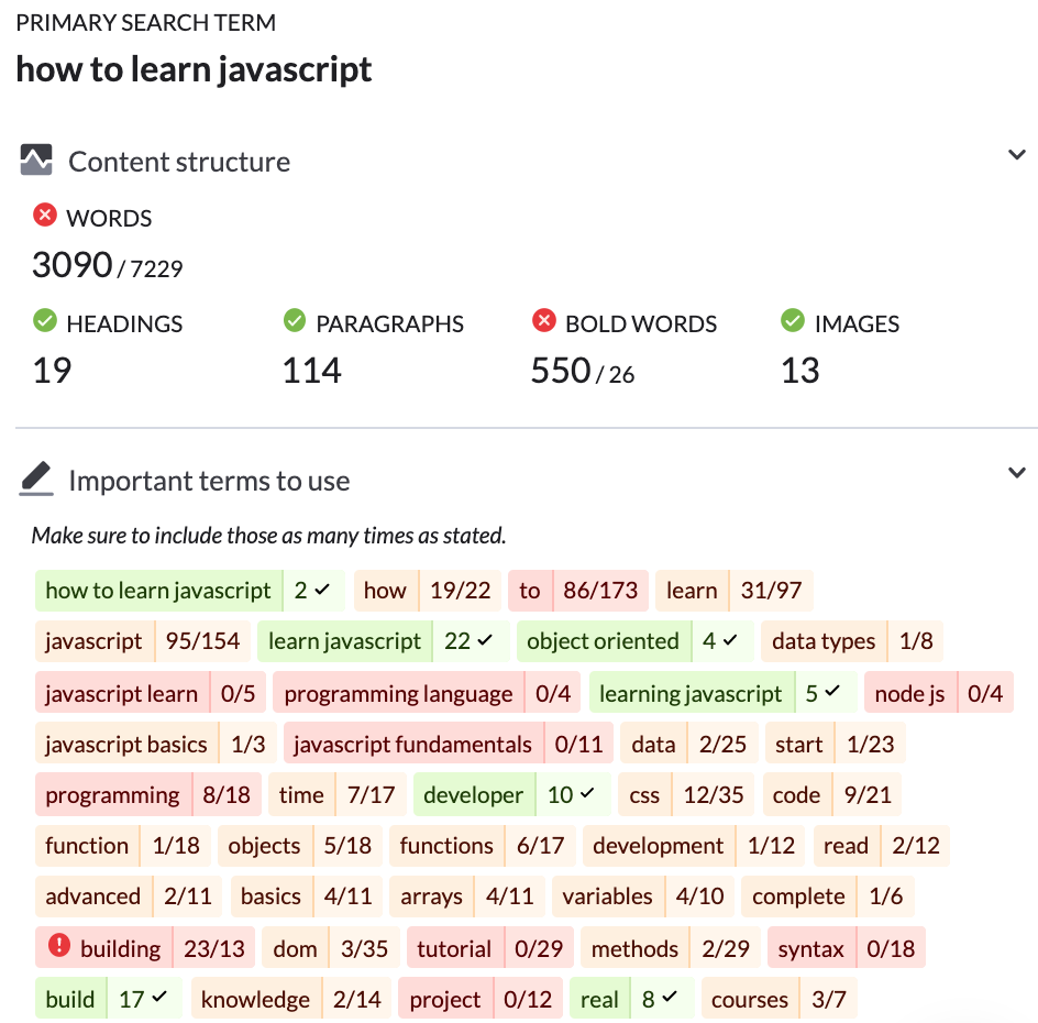 Instant feedback from Surfer's Content Editor during writing
