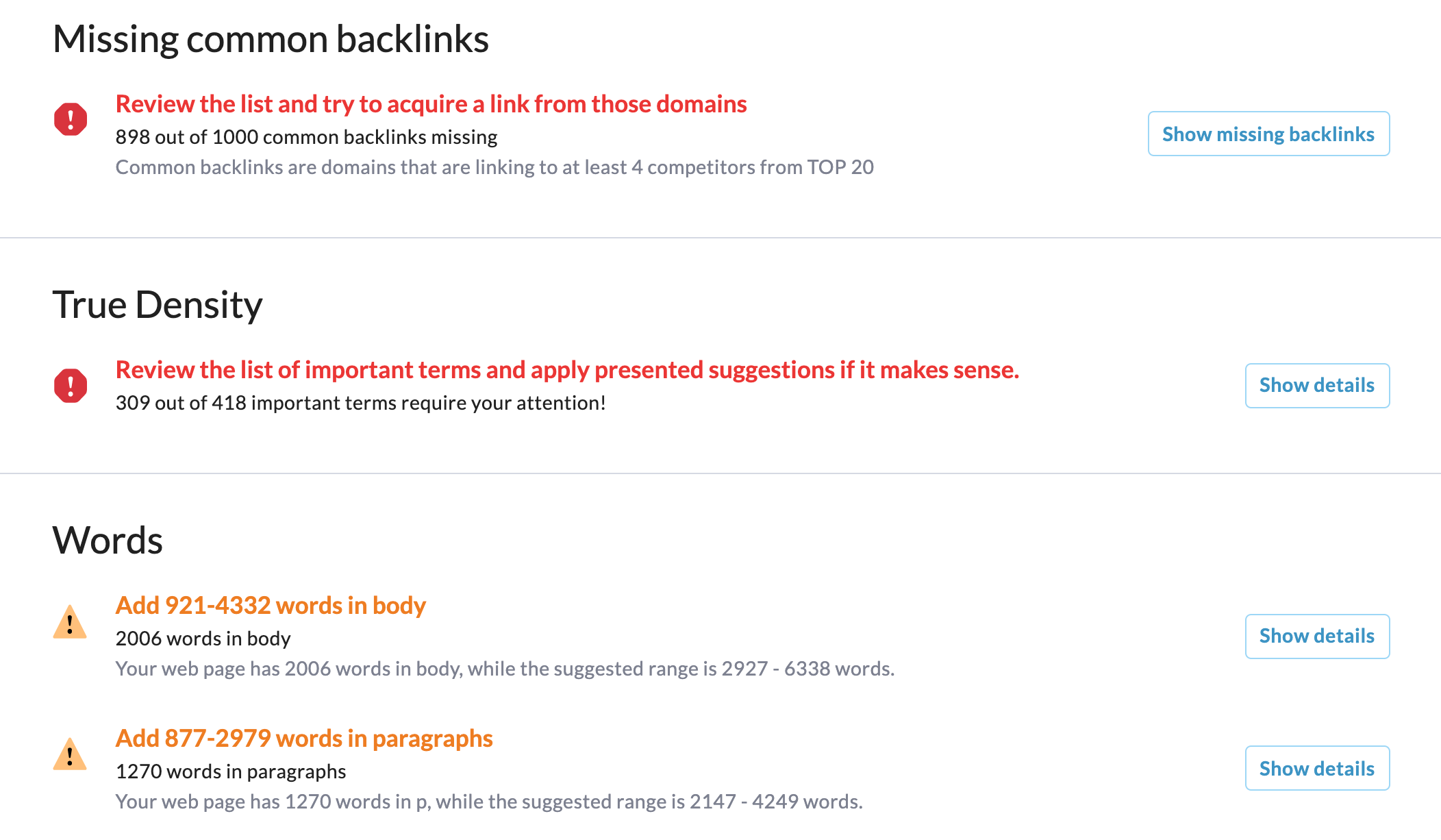 Surfer SEO audit - recommendations