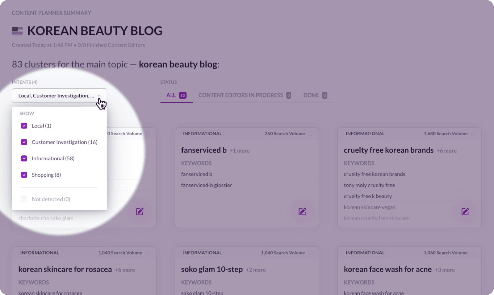Choosing search intent in Surfer Content Planner