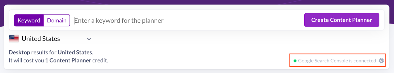 Surfer Content Planner for the Domain connecting Google Search Console