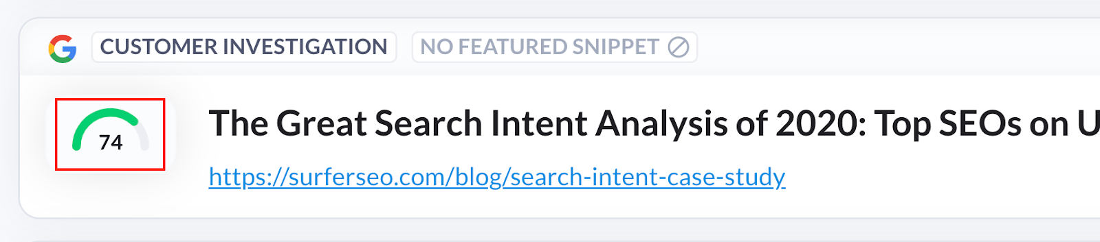Content Score in Surfer Content Planner for the domain