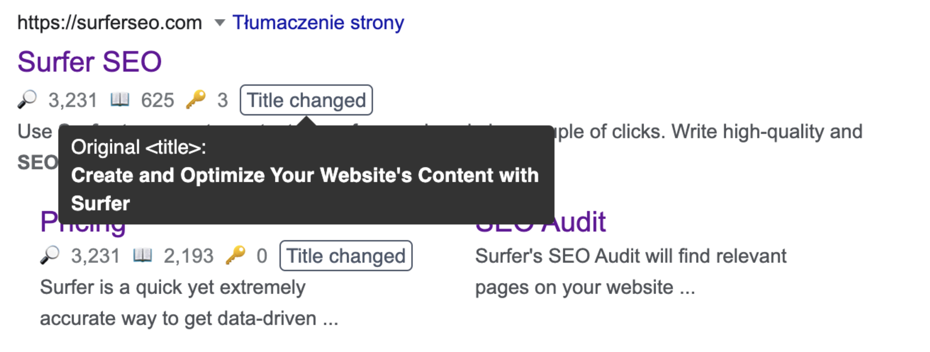 changed title tags in keyword surfer