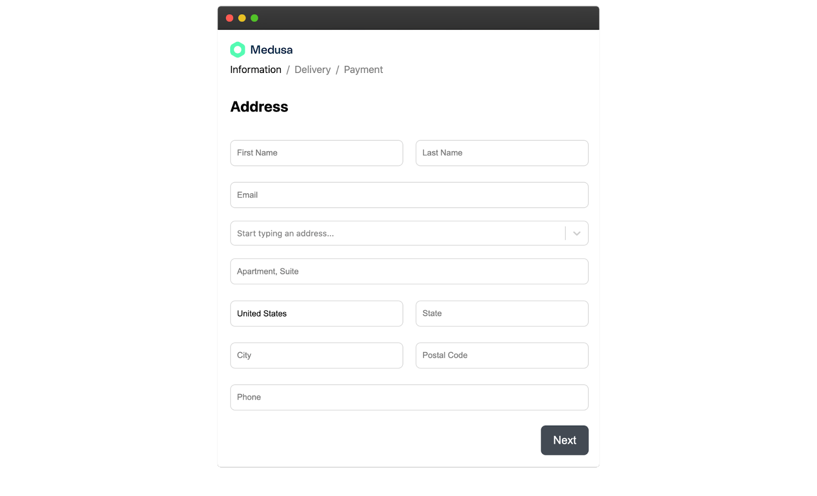 Add address to Medusa.js checkout