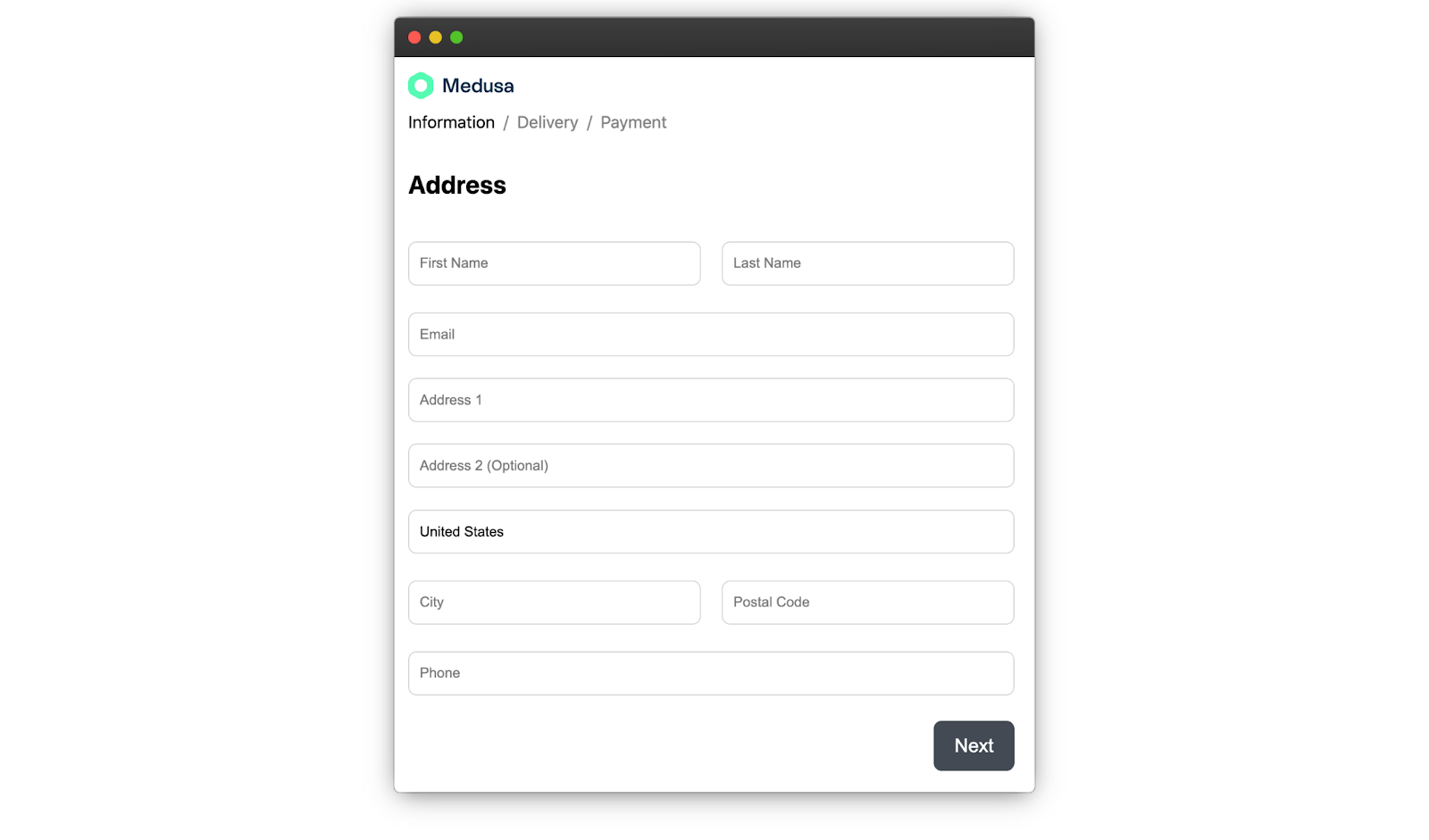 Add address to Medusa.js checkout