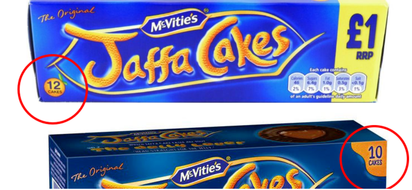 Jaffa Cakesopakowanie przed Brexitem zawierało 12 ciastek, po zmniejszono je do 10