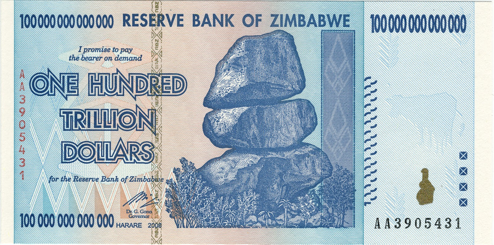 sto trylionów dolarów Zimbabwe