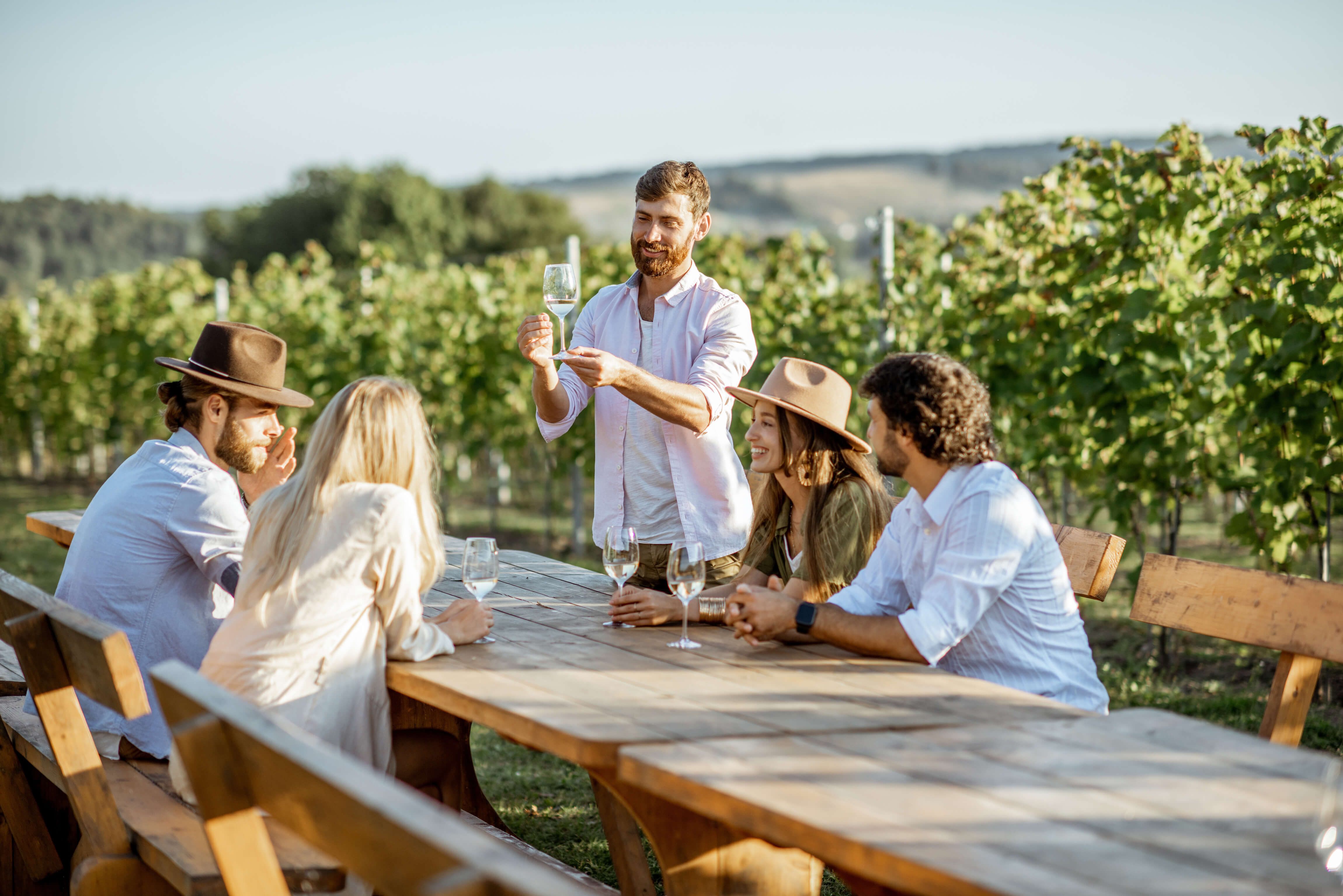 New Zealand locals enjoying wine in the sunshine