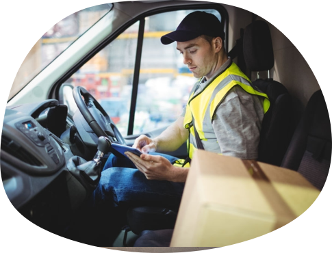 A courier delivering a parcel