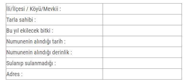 Toprak numunesi etiketi örneği