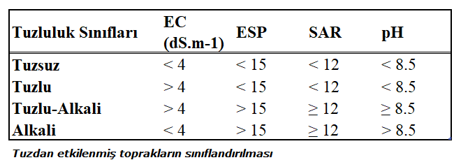 Tuzdan etkilenmiş toprakların sınıflandırılması