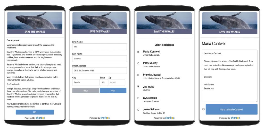 Chatbox Text Messaging Platform example of app for petition