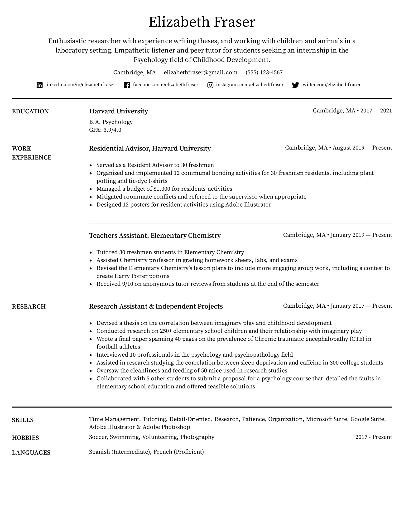 College Student Resume Example & Writing Tips for 26