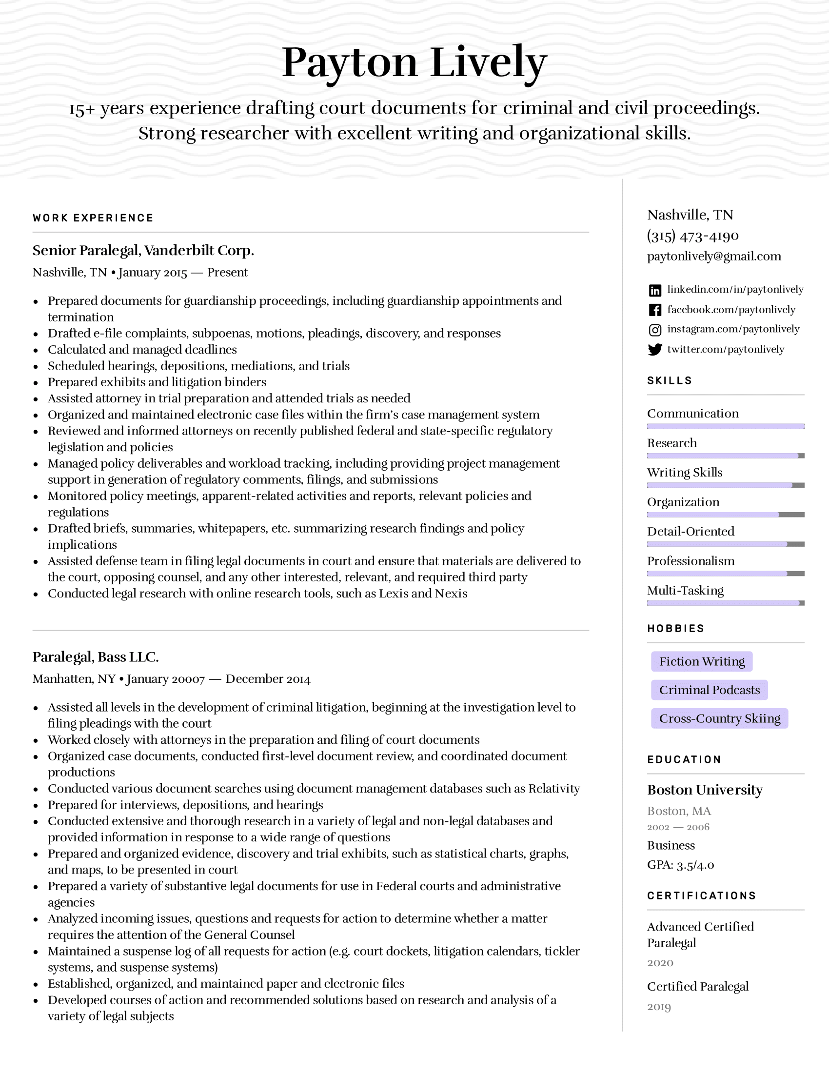 paralegal resume examples 2022