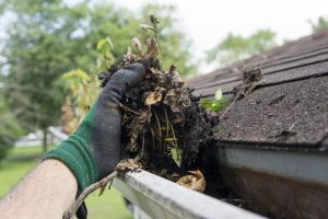 person removing debris to maintain gutters
