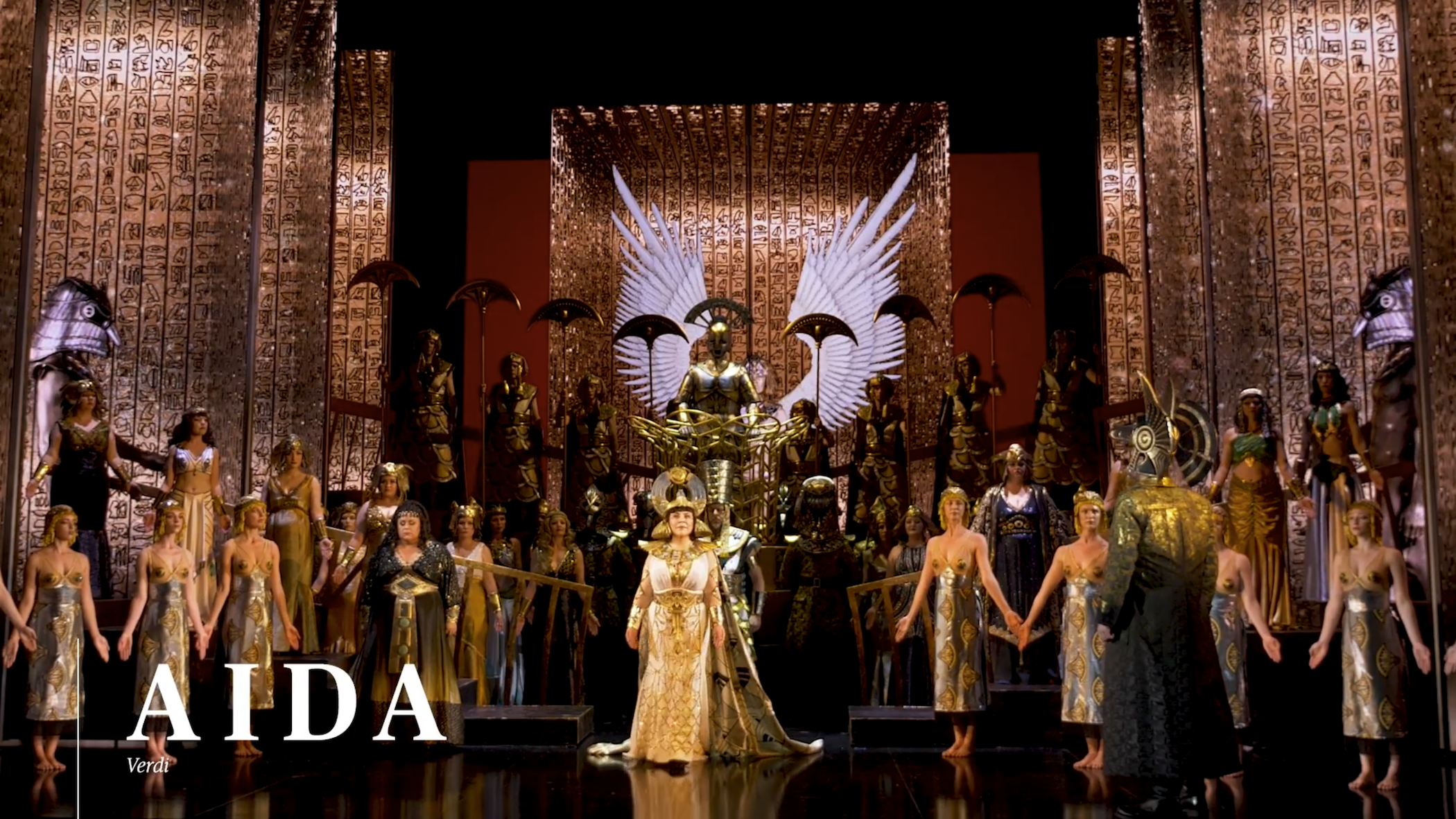 Video still from the 2021 trailer of Opera Australia’s Aida (Verdi) where digital technology is now being integrated with the set design.