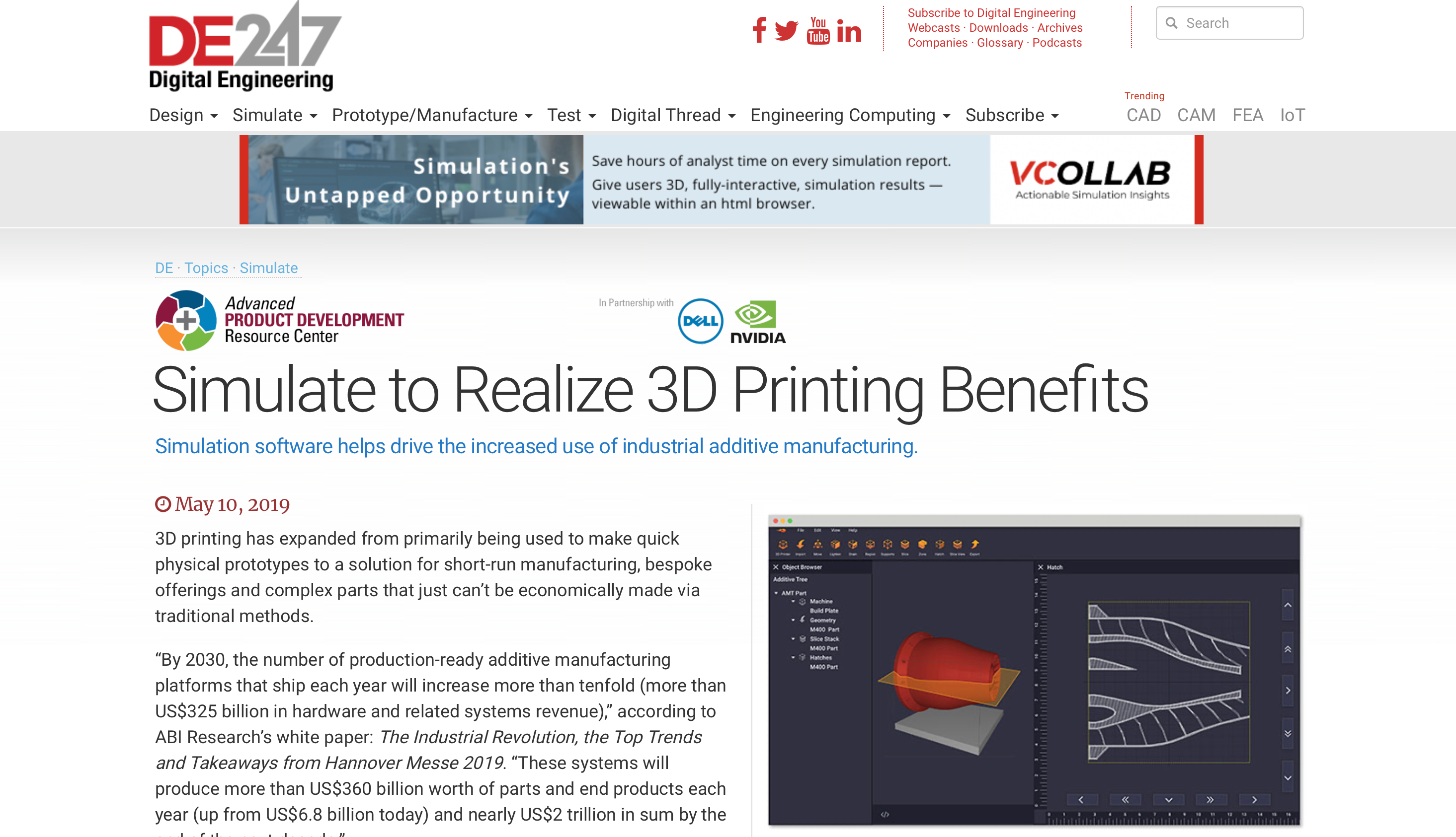 Digital Engineering Magazine Simulate to Realize 3D Printing Benefits