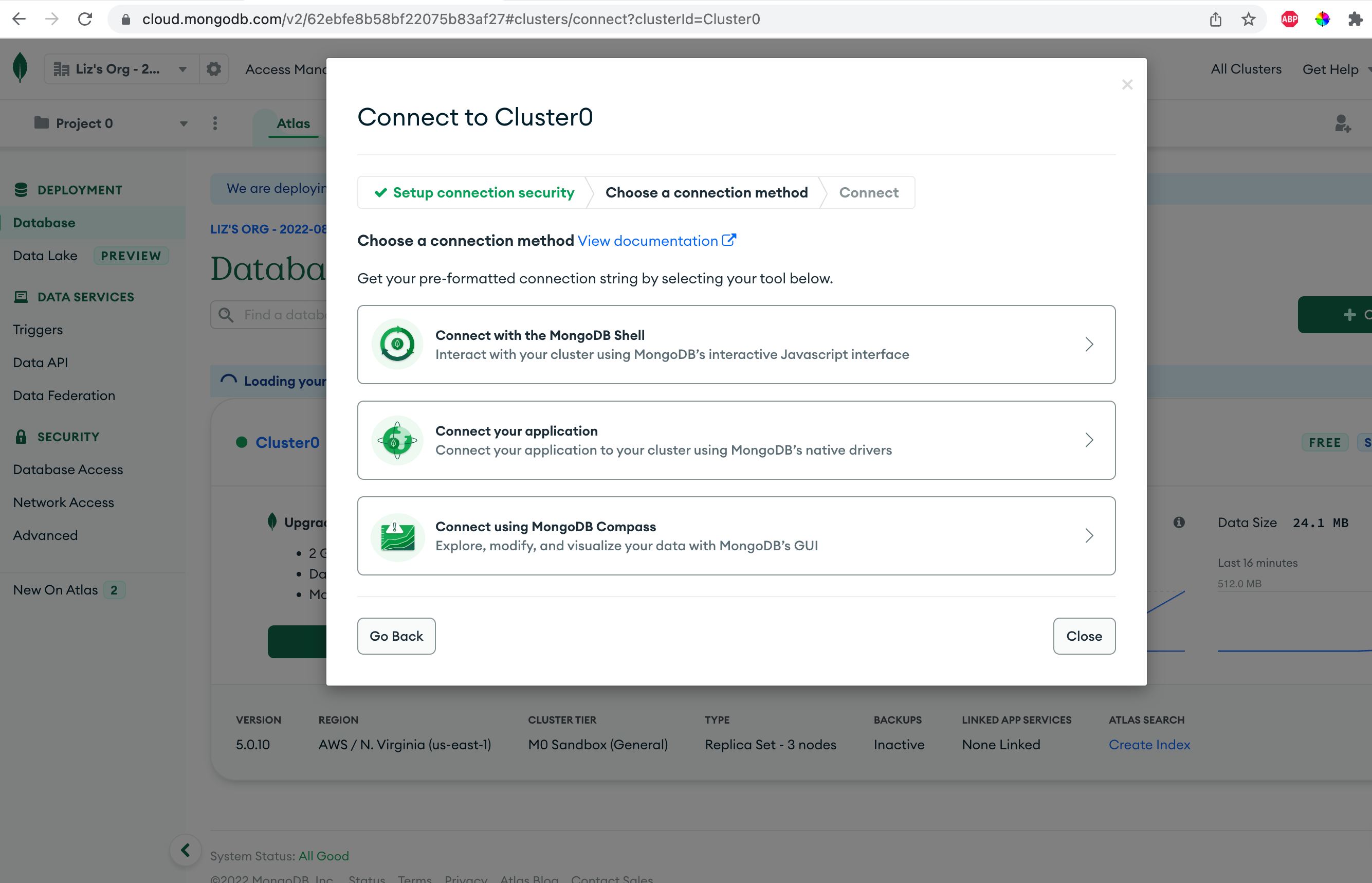 MongoDB atlas connection options