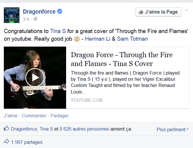 tina S félicitée par Dragonforce