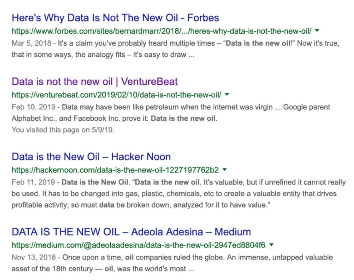 Results from the search term "Data is the new oil".
