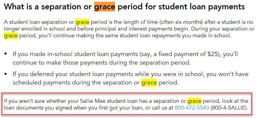 sallie mae grace period