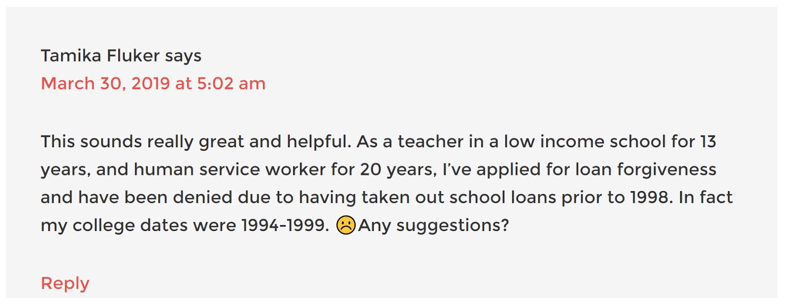 tamika denied teacher forgiveness
