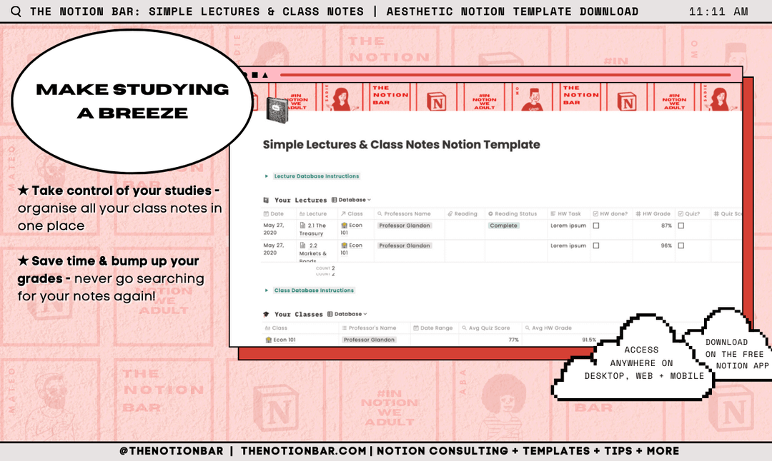 Simple College University Student Dashboard Lectures Class Notes