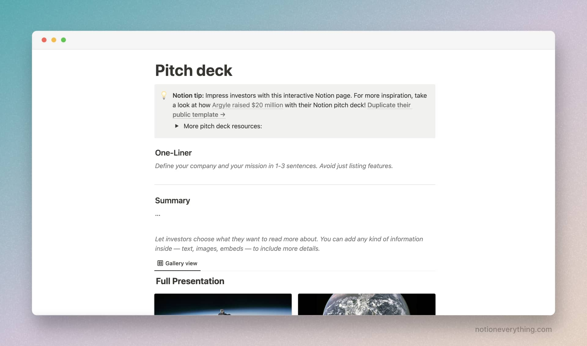 Pitch Deck Notion template