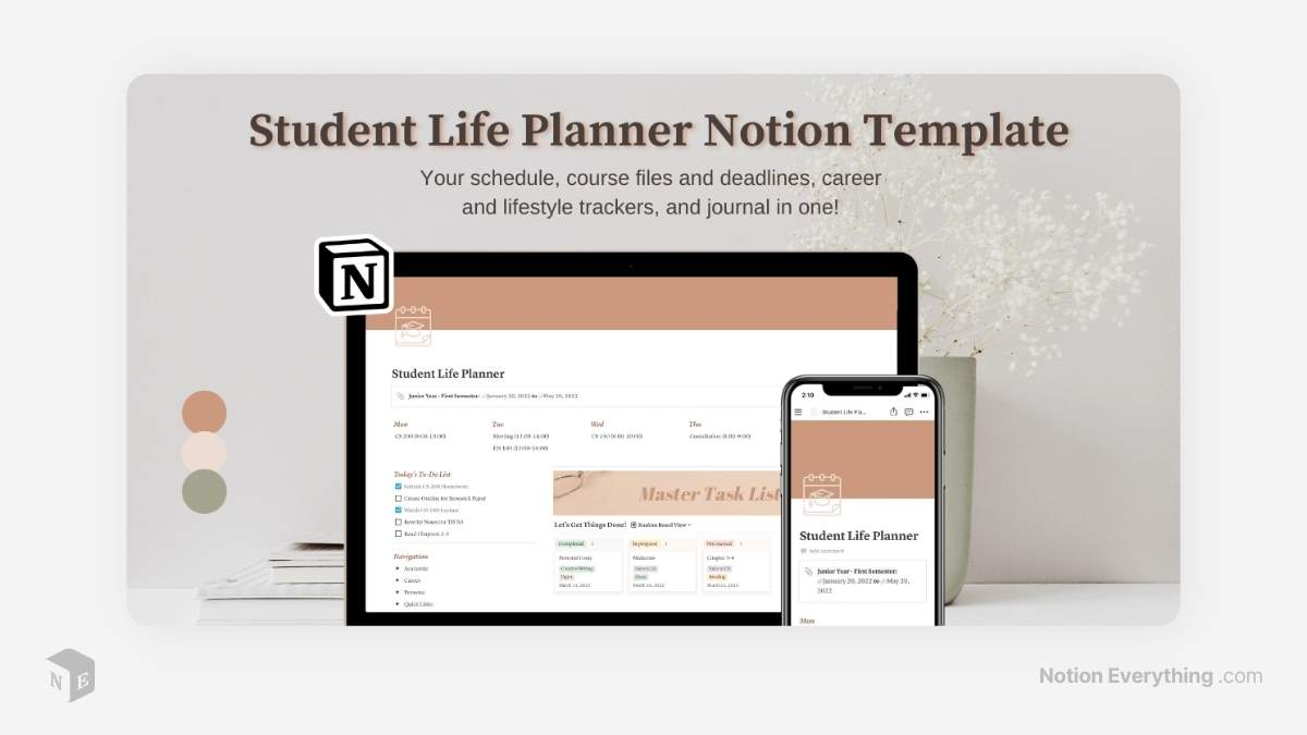 Student Life Planner Notion Template - With Instructions, yet Simple and Cheap