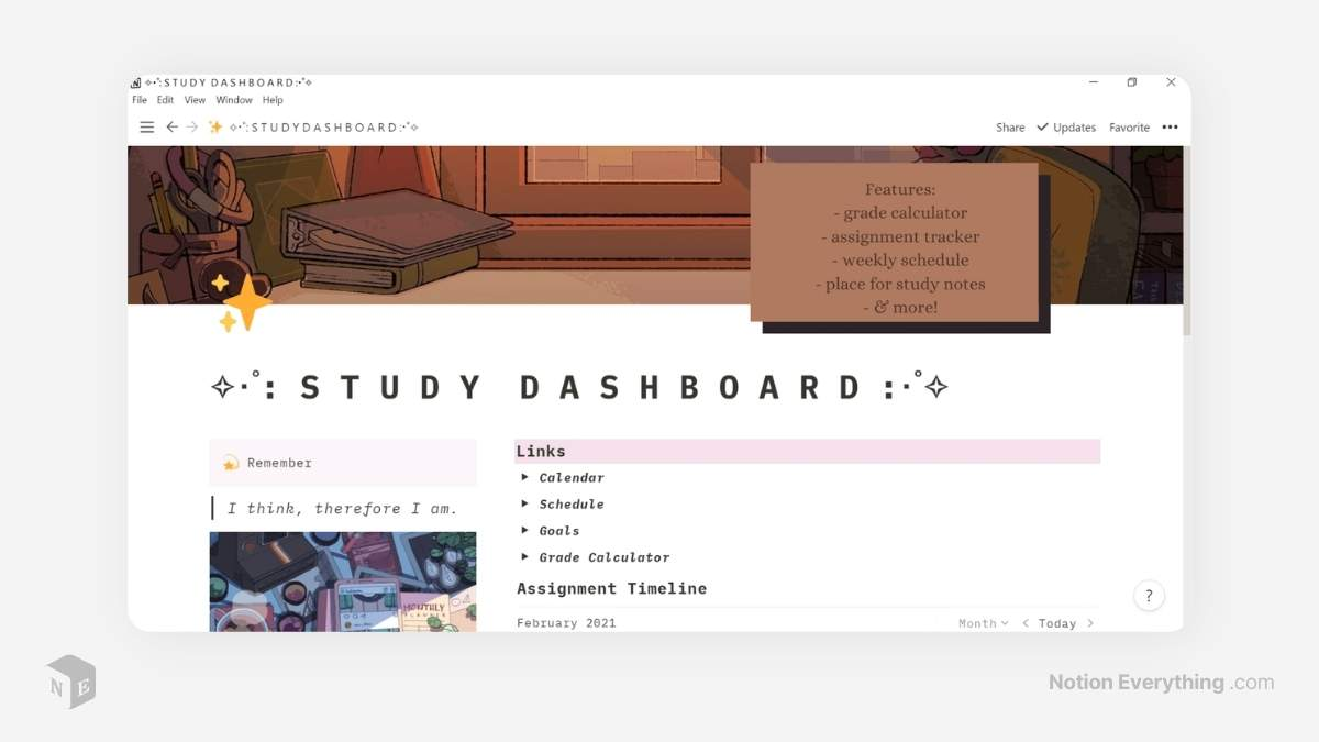 Aesthetic University Study Dashboard Notion Template
