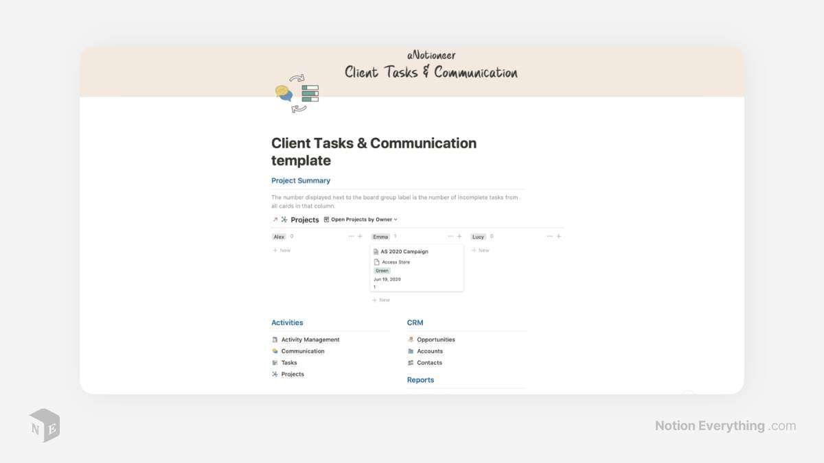 Client Tasks & Communication Manager Notion To Do List Template