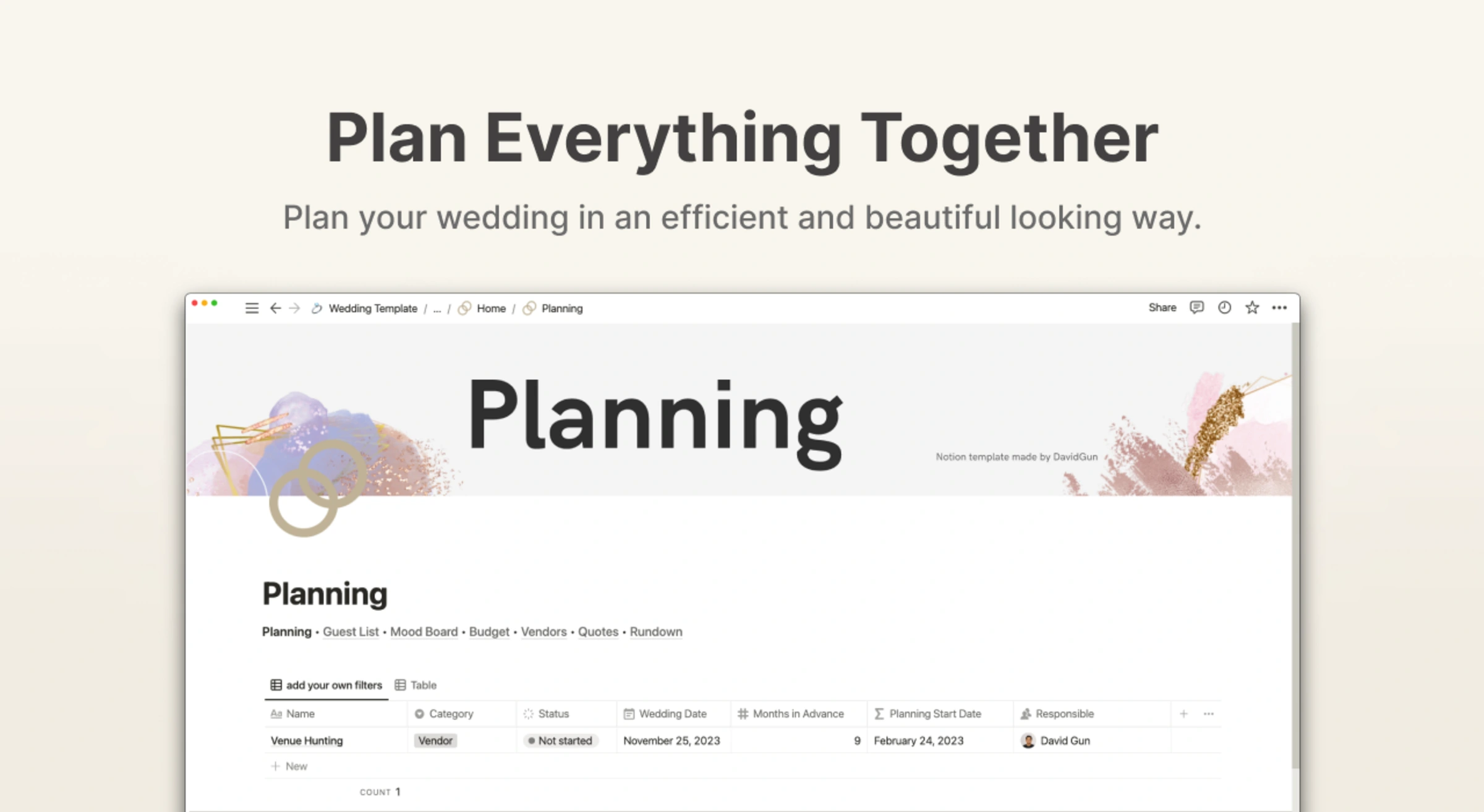 Notion Wedding Planner | Notion Everything