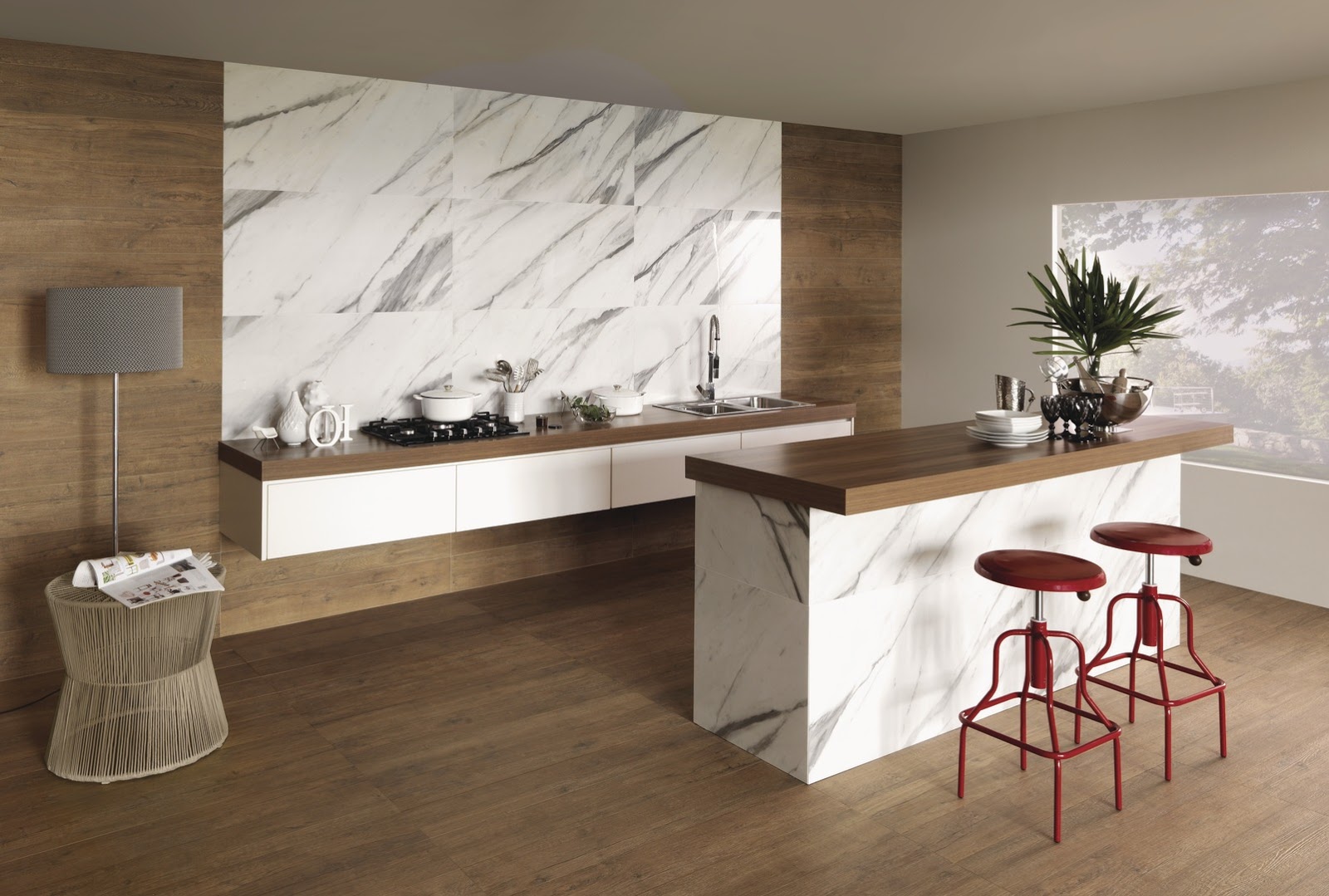cozinha porcelanato mármore