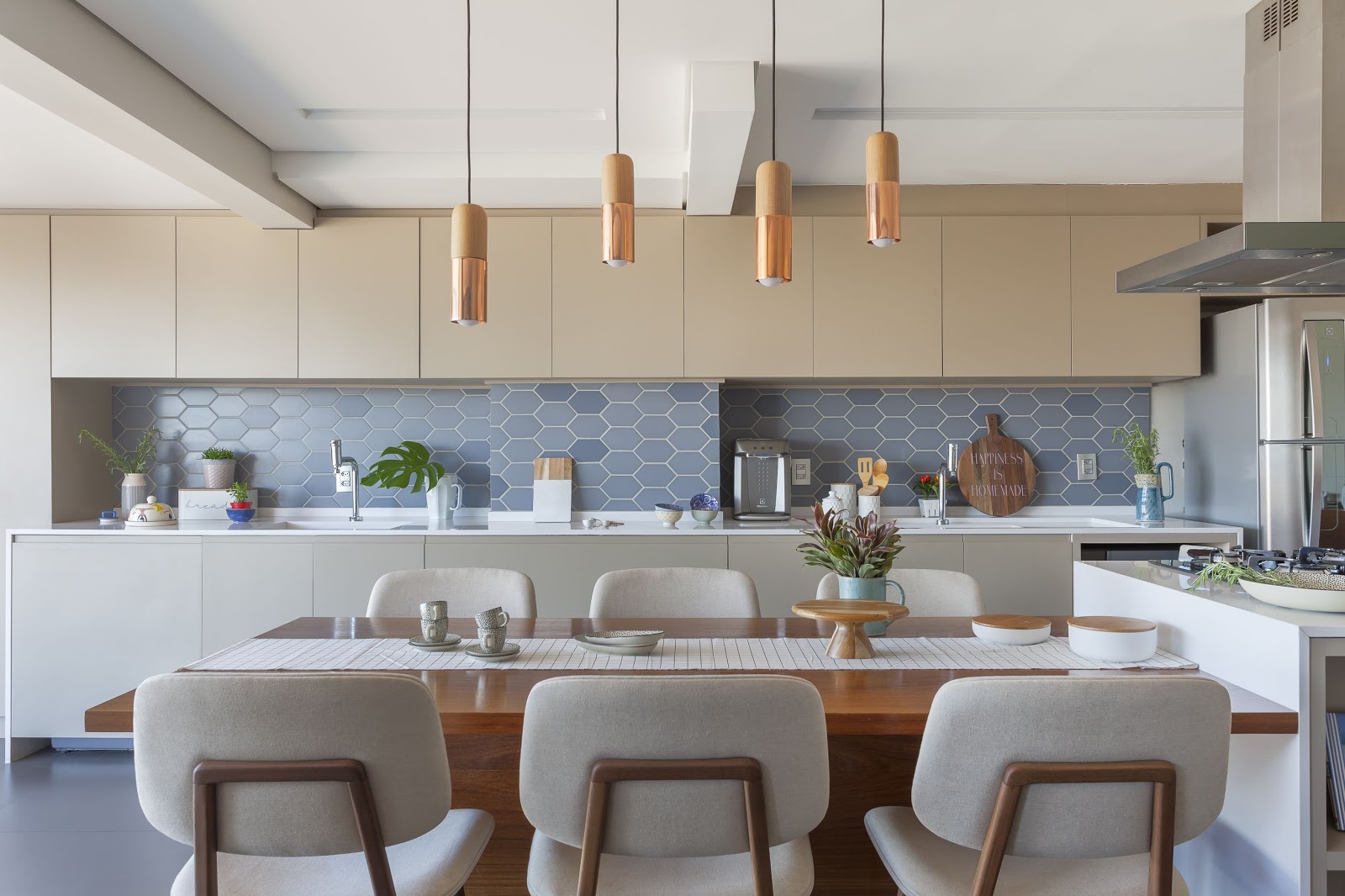 cozinha revestimento hexagonal degradê azul