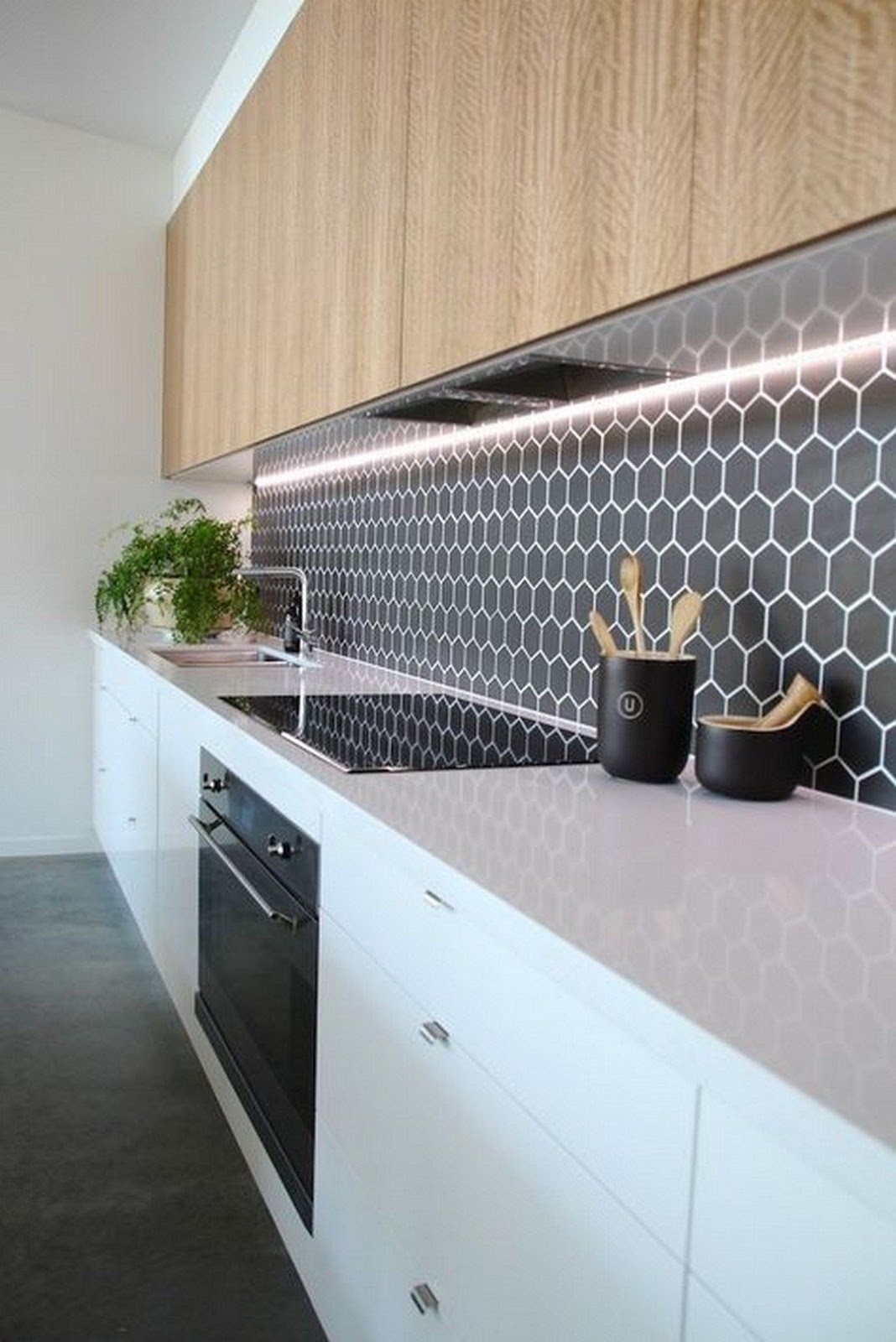 cozinha pastilha revestimento hexagonal preto
