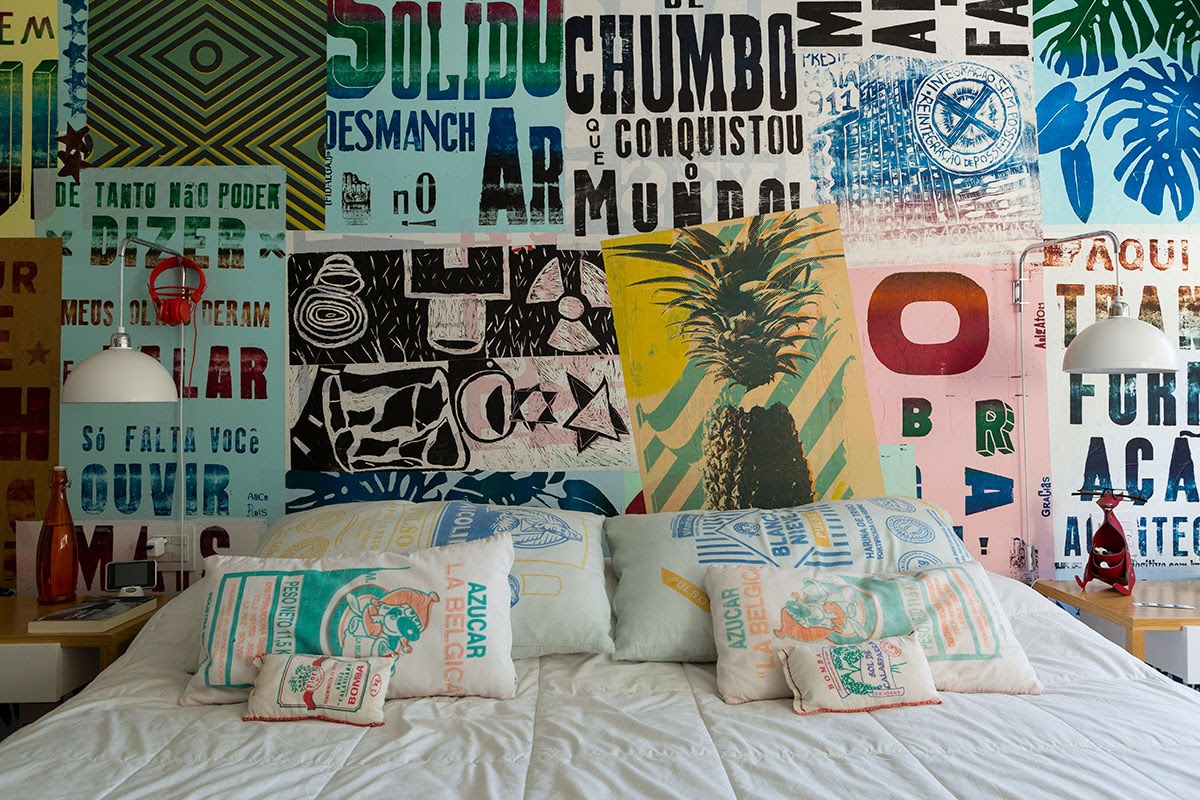 quarto de casal parede de lambe-lambe