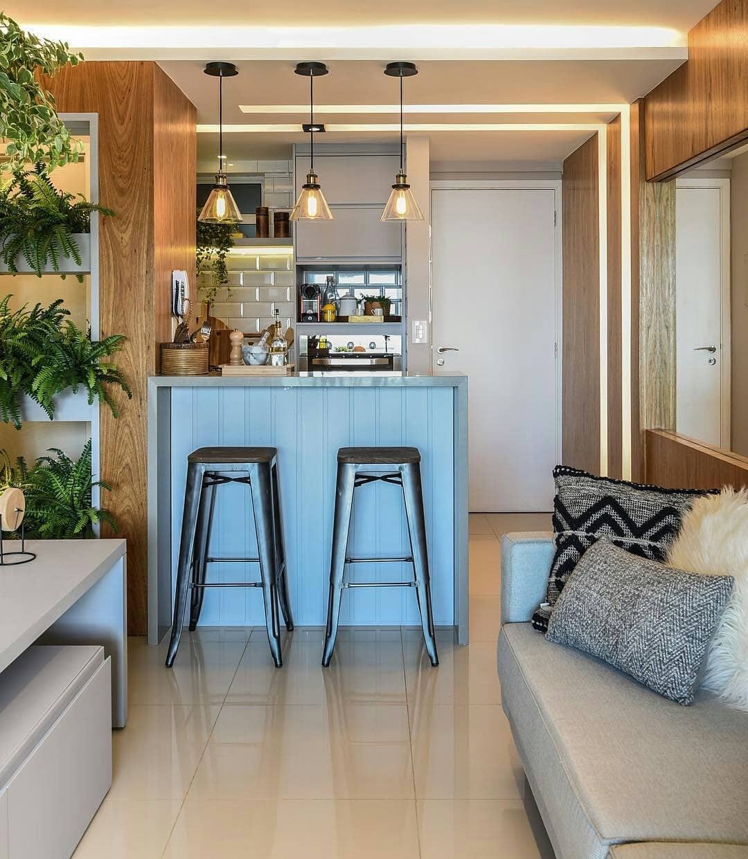 cozinha e sala de estar integradas