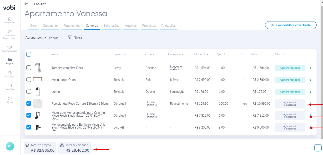 gestão de compras para arquitetos