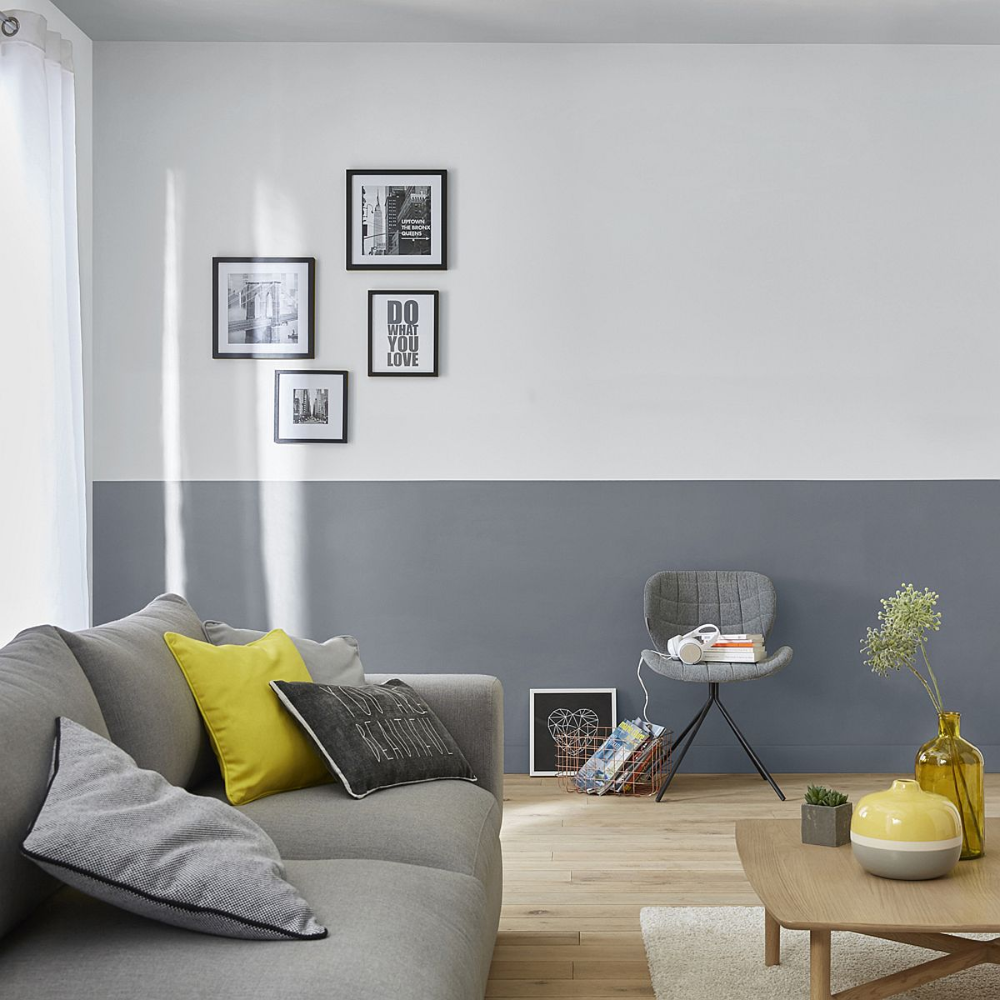 sala de estar decoração cinza e amarelo